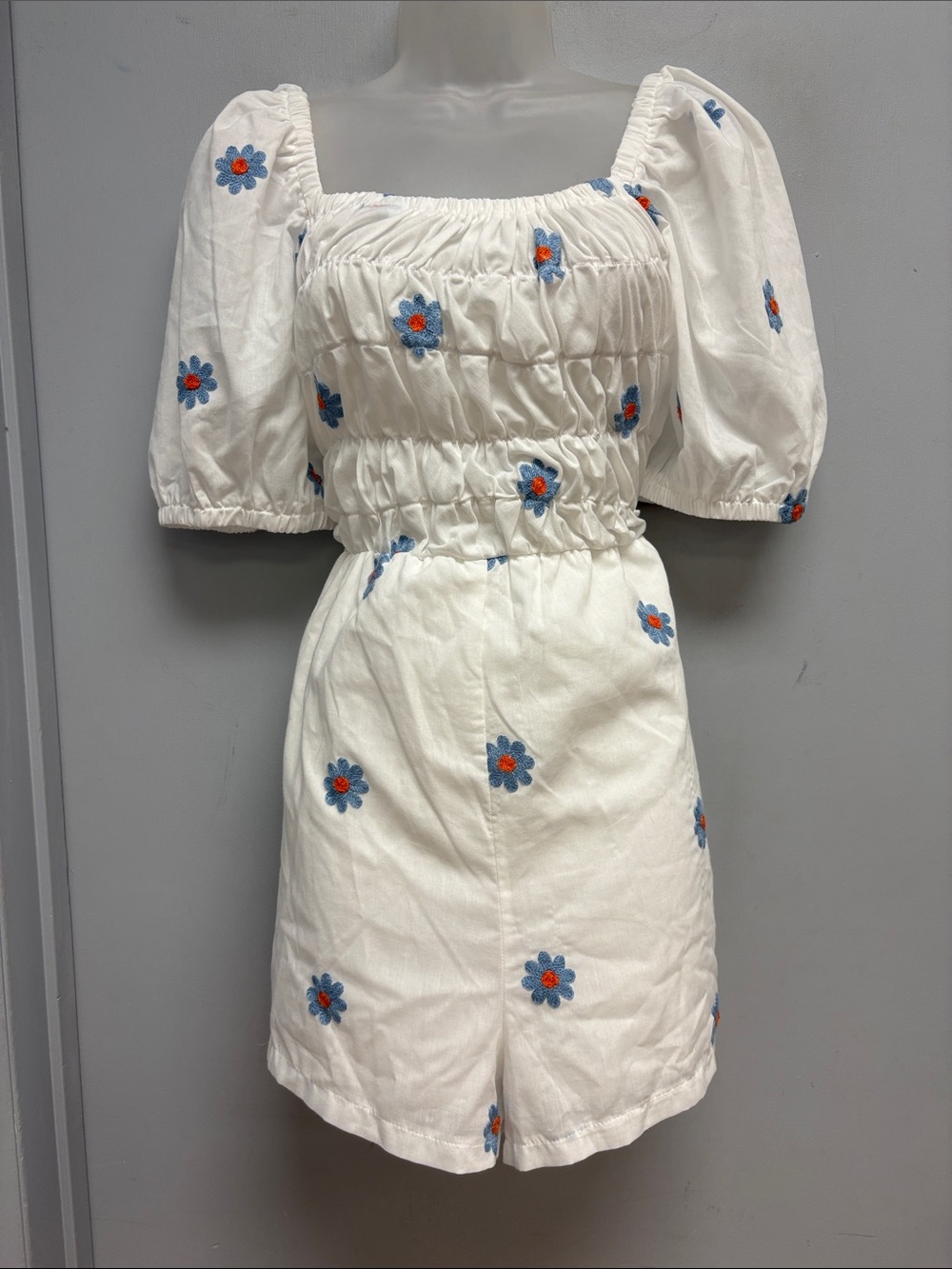 One Loved Babe It’s A Beautiful Day Floral Embroidered Romper White 1XL NWT